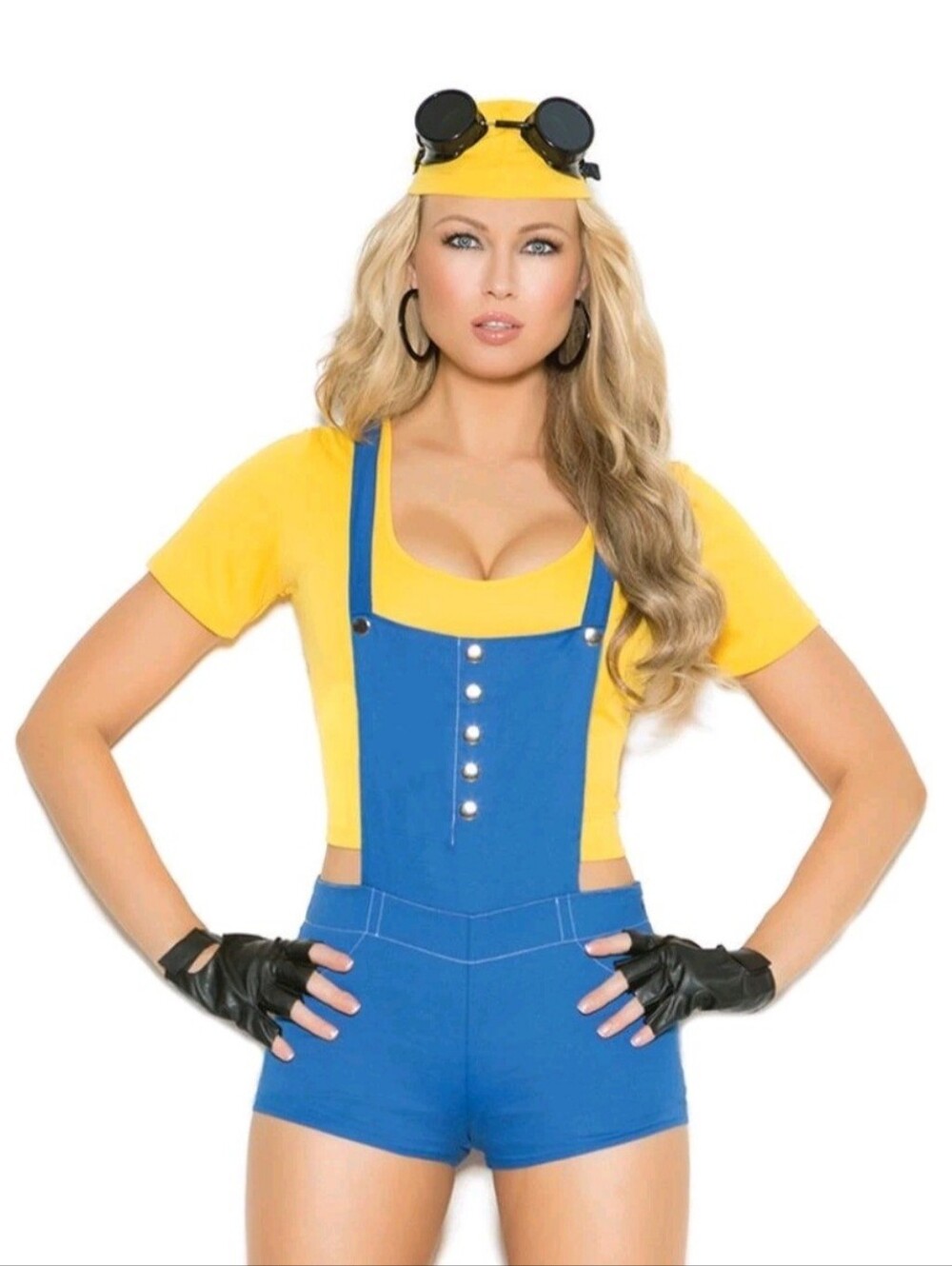 Elegant Moments Women's Sexy Minion Yellow Blue Romper Costume Cosplay